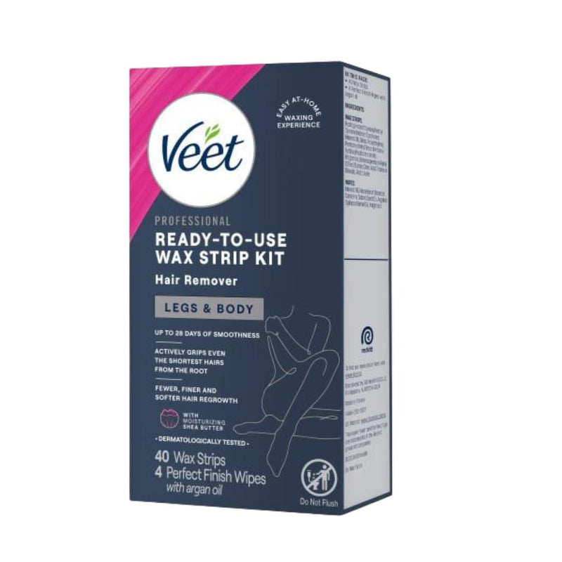 Veet Leg & Body Hair Removal Kit- Sensitive Formula, Ready-to-use Cold Wax Strips, Shea Butter & Acai Fragrance, 40 Count (Pack of 2)