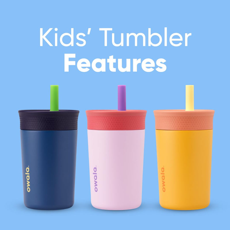 [Australia] - Owala Kids Insulation Stainless Steel Tumbler with Spill Resistant Flexible Straw, Easy to Clean, Kids Water Bottle, Great for Travel, Dishwasher Safe, 12 Oz, Navy and Blue (Home Base) Navy & Blue Drinking Cup 