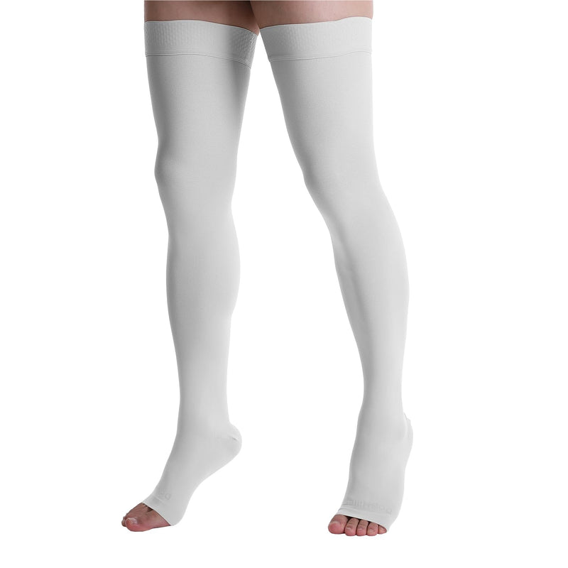 [Australia] - Doc Miller Thigh High Open Toe Compression Hose 20-30 mmHg Opaque Stockings Small White 