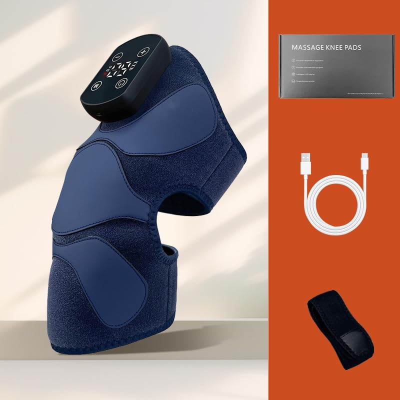 Electric Heating KneePad with Massage function, Heat and Vibration Therapy, Joint Protection, Relieve Knee Soreness, Knee Brace Wrap, Orange and Blue color, easy to use.