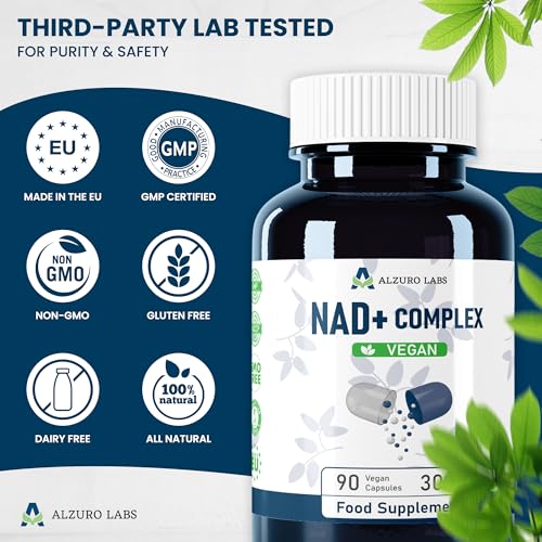 NAD+ Precursor Complex | 300 mg per Capsule | Nicotinamide Riboside 150 mg + Vitamin B3 150 mg | 1-a-Day Formula | 90 Vegan Capsules | EU Made & Lab Tested
