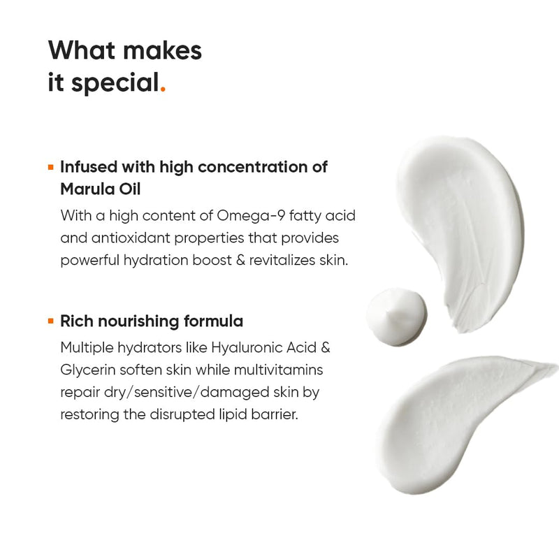 Minimalist Marula Oil 5% Face Moisturizer for Dry, Dehydrated, Flaky Skin | With Hyaluronic Acid, Vitamin E, Vitamin F for Barrier Repair & Hydration | For Women & Men | 1.7 Oz / 50 gm