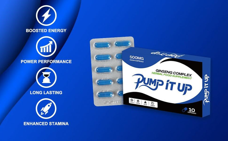 PUMP IT UP 500mg | Stronger | Longer | Harder | Performance | Extra Strength Enhancing Pills, Stamina Endurance Booster Supplement Pills for Men | 10 Ginseng LIBIDO Booster Capsules