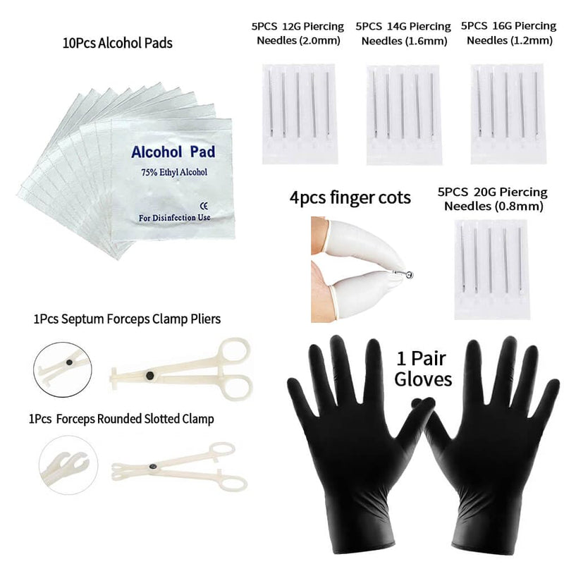 [Australia] - 80PCS Nose Piercing Kit for All Body Piercings Stainless Steel Piercing Jewelry with 12G 14G 16G 20G Piercing Needles for Ear Cartilage Tragus Nose Septum Lip Eyebrow Silver 
