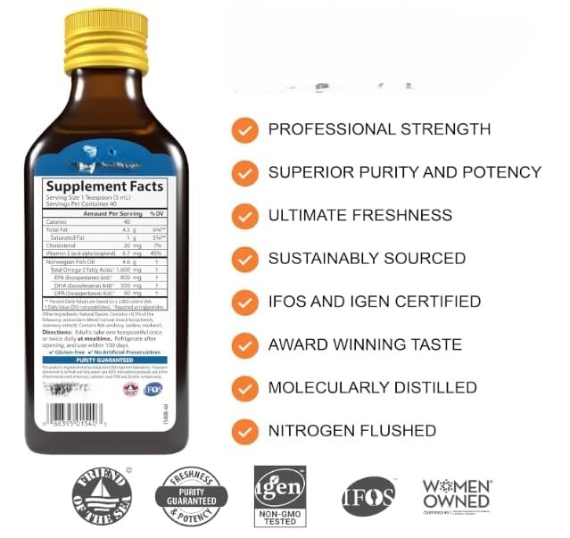 Fish Oil Liquid, Natural Lemon, The Very Finest1600mg, Nowregian Fish Oil, 200ml