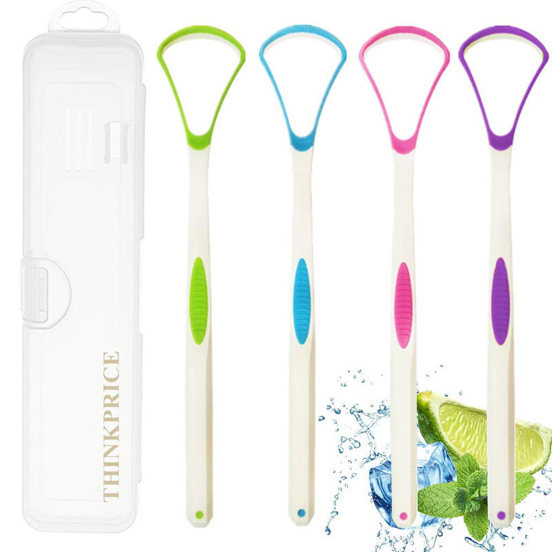 [Australia] - Tongue Scraper Cleaner 100% BPA Free Tongue Scrapers with Travel Handy Case for Adults, Kids, Healthy Oral Care, Easy to Use, Help Fight Bad Breath (4 PACK) 4 Count (Pack of 1) 4Color 