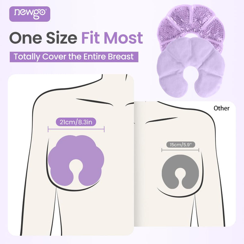 NEWGO Breast Ice Pack 2 Pack Gel Ice Pack for Breast Surgery, Reusable Nursing Ice Pack Hot or Cold Therapy Breast Pad for Breastfeeding, Engorgement Relief (Purple)