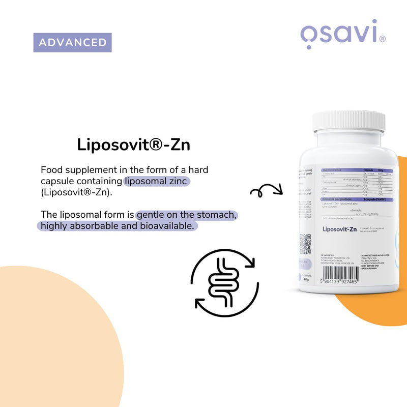 Osavi Liposomal Zinc 15 mg - 120 Vegan Capsules| Liposovit®-Zn Capsules | High Absorption & Gentle on Stomach | Supports Immune System, Cognitive Function, Hair, Skin & Nails