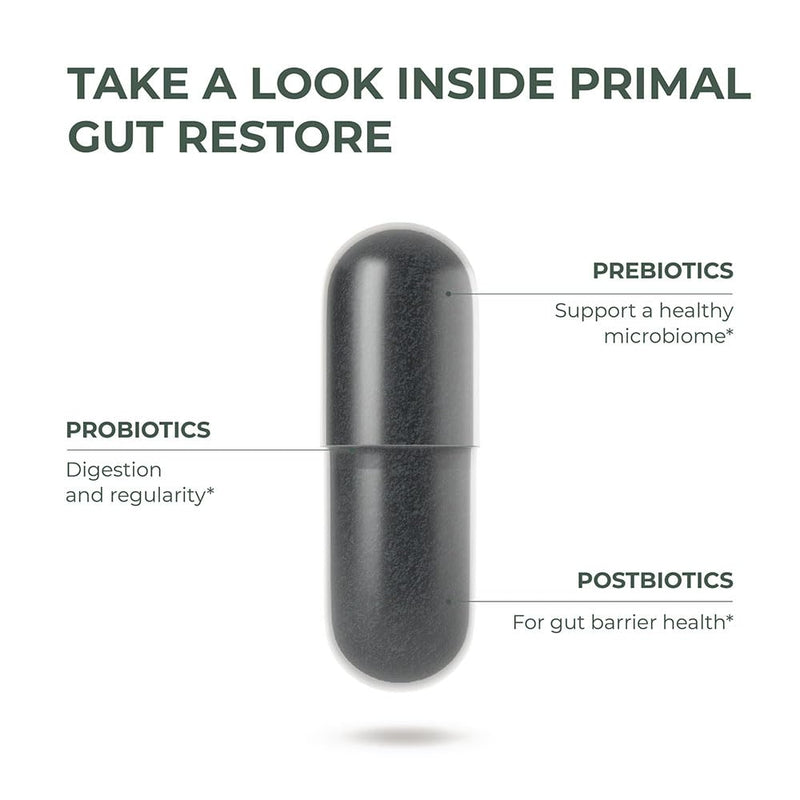 [Australia] - Primal Harvest Restore for Gut Health, Primal Gut Restore w/POSTbiotics, PREbiotics and PRObiotics for Women and Men, 60 CT - Digestion, Colon Cleanse, Immunity Support - Helps Leaky Gut Repair 60 Count (Pack of 1) 