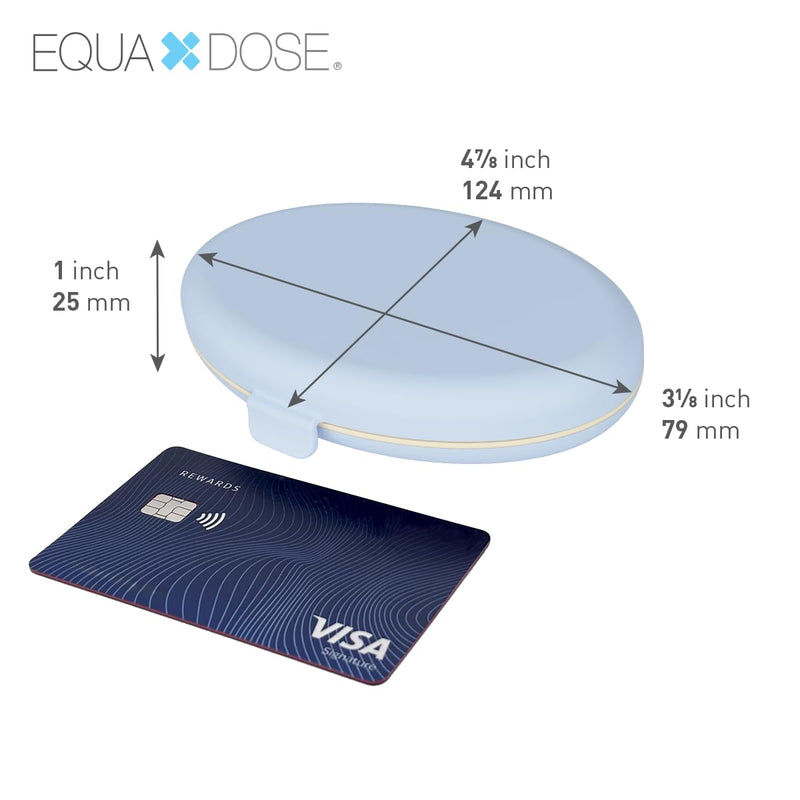Equadose Oval Compact Pill Case, Portable Organizer with Mirror, Blue | Travel Medication Holder with Removable Divider, Small Storage Case for Pills, Vitamins, Earbuds, Jewelry & Daily Essentials Oval/Blue