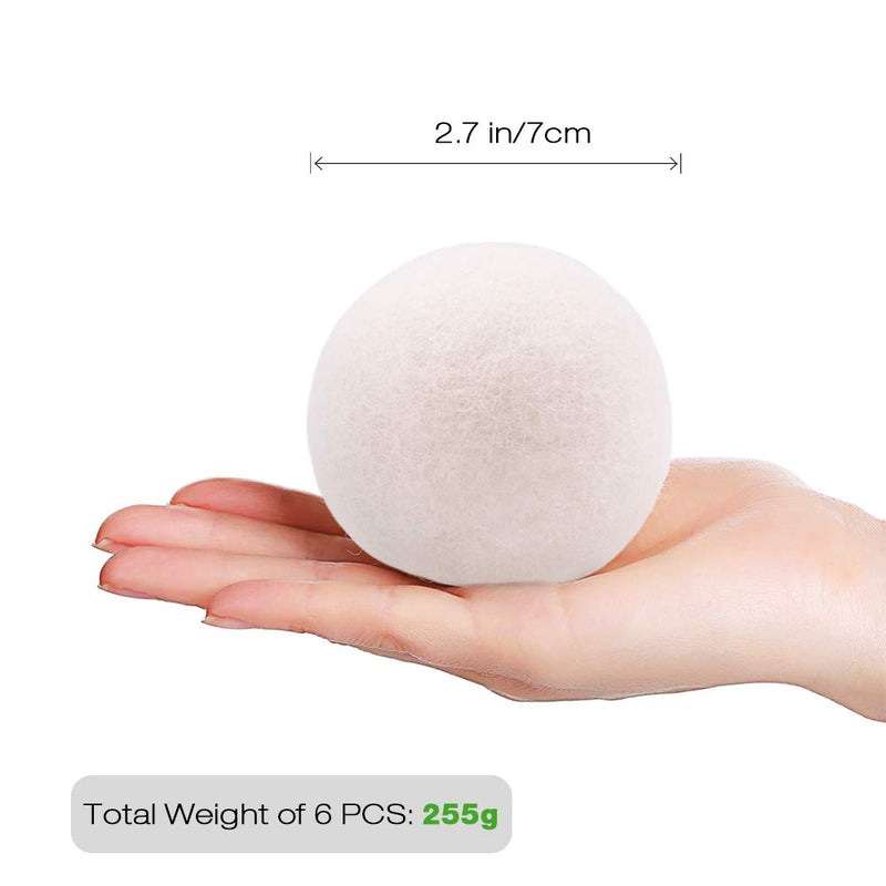 [Australia] - Wool Ball, Wool Dryer Balls XL Premium Reusable Natural Fabric Softener Pet Fur Hair Remover - Set of 6PCS (White) 