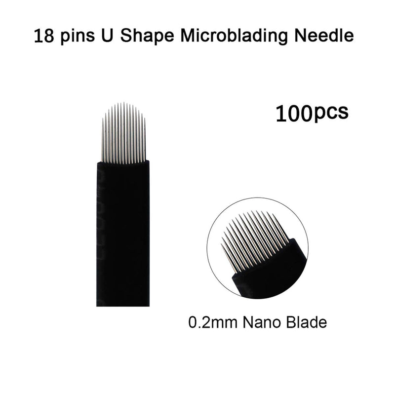 [Australia] - Guapa 100 Pcs Black Disposable Microblading Blade U 0.20mm Permanent Makeup Manual Hair Strokes Tattoo Needle (U18) 1 Count (Pack of 100) 