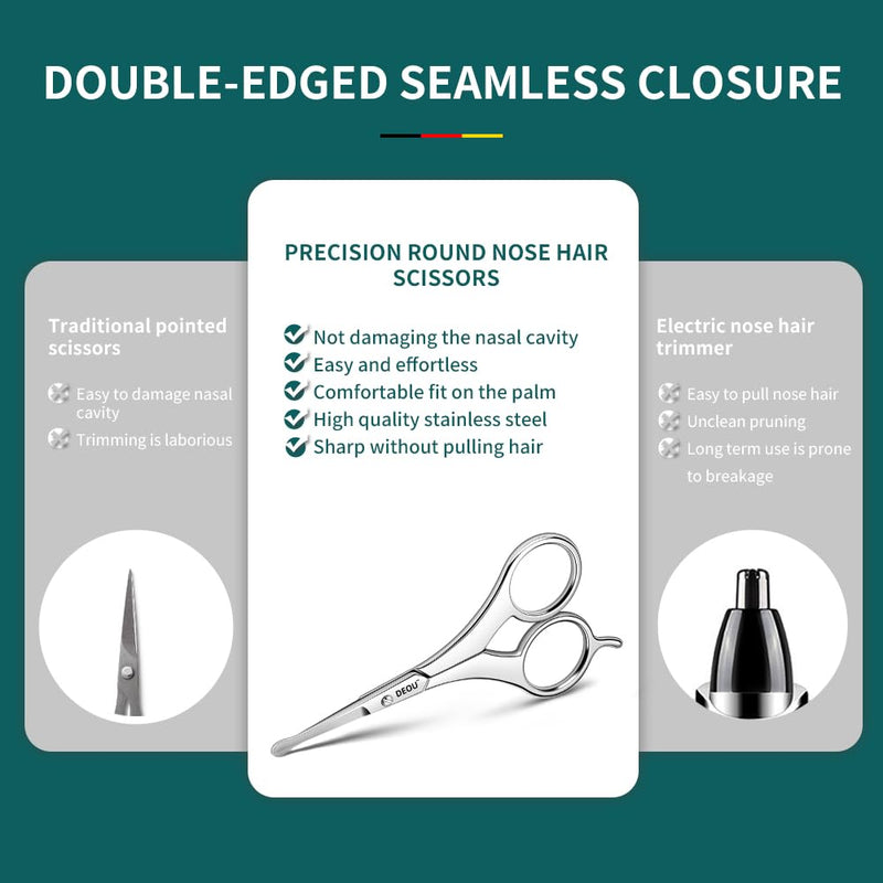DEOU Nose Hair Trimmer - Paris Tower - Inspired Design with Tail Handle - Premium Stainless Steel - All - in - One Grooming & Multipurpose Shears - Safe, Hygienic & Portable