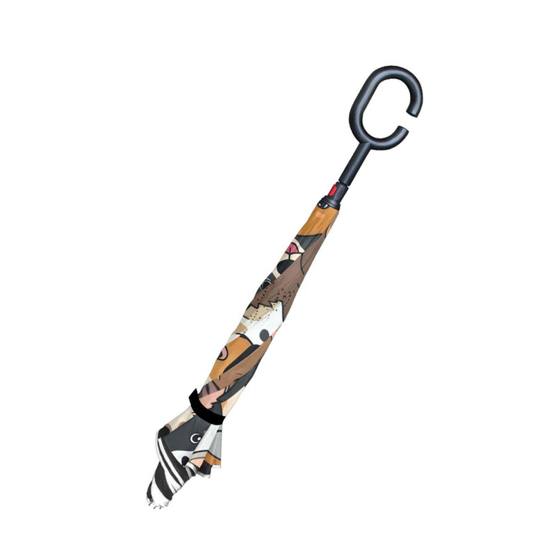 MRMIAN Cute Doodle Dog Print Animal Windproof Inverted Open Close Reverse Rain Umbrella Inside Out Quality Waterproof Parasol Upside Down Stick Shelter with Hook c Handle