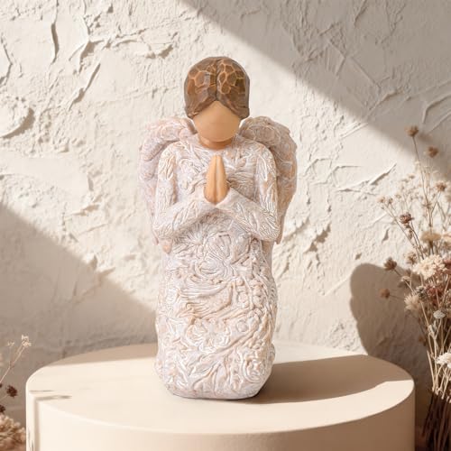 Praying Angel Figurines, Baptism Gift for Girls, Hand-Painted Resin Statue