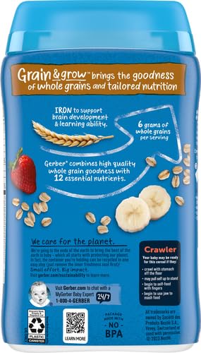 Gerber 3rd Foods Cereal for Baby Grain and Grow Lil' Bits Baby Cereal, Banana Strawberry Oatmeal, 8oz Canister