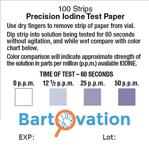 Iodine Test Paper Strips, 0-50 ppm, 100-Pack | Restaurant Sanitizer Tesing, Made in USA