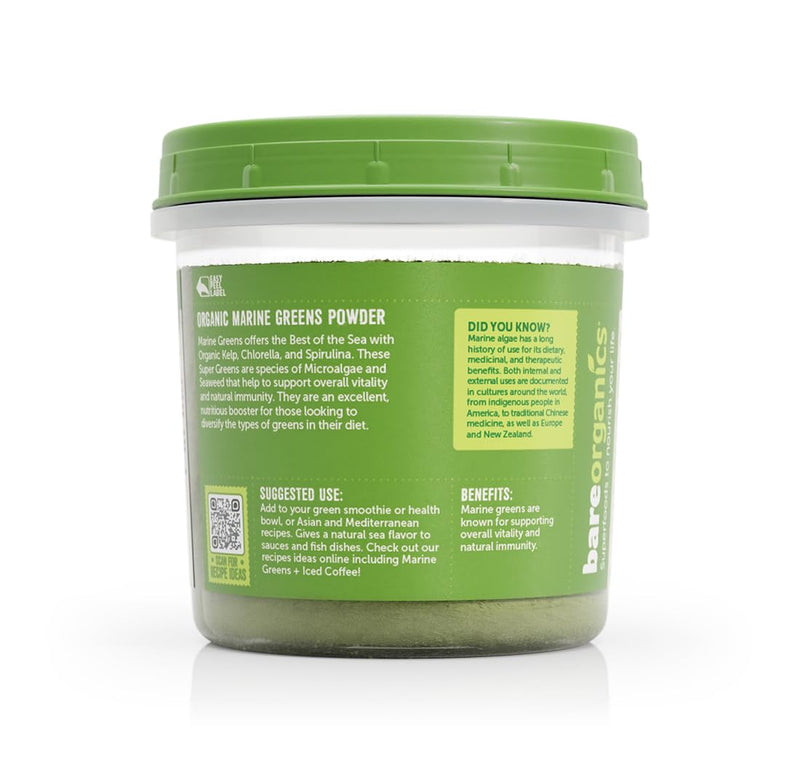 [Australia] - BareOrganics Marine Super Greens Powder | USDA Organic, Gluten-Free, Vegan, Non-GMO, BPA-Free | Kelp, Chlorella, Spirulina, 8oz 8 Ounce (Pack of 1) 