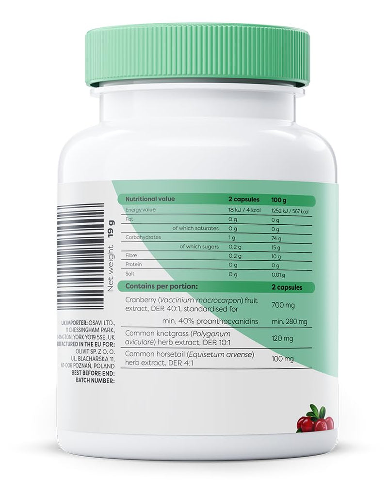 Osavi Cranberry Extra – 30 Vegan Capsules | Extract from Cranberry (Vaccinium macrocarpon) Fruit | Standardised to 40% proanthocyanidins (PACs) | Enriched with Knotgrass and Common Horsetail extracts
