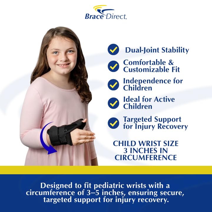 Brace Direct Pediatric Thumb Spica Wrist Splint for Kids - Childrens Thumb Immobilizer for Sprains, Tendonitis, Carpal Tunnel, Juvenile Arthritis (Child: Left Wrist 3-5" Circ)