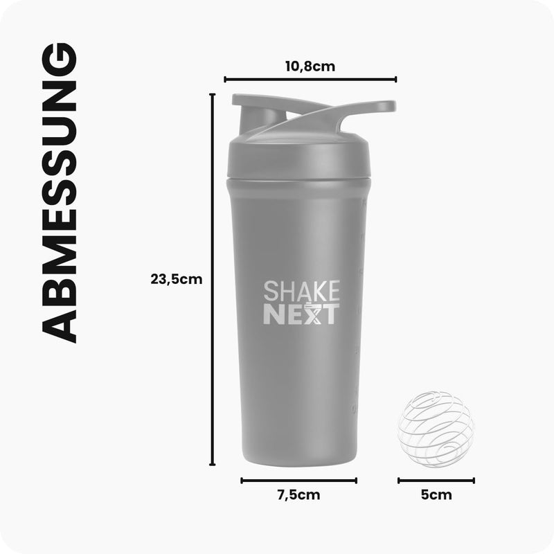 [Australia] - ShakeNext® stainless steel shaker [NEW INTRODUCTION] - Drinking bottle with mix ball 700ml, fitness shaker and protein shaker with leak-proof pressure cap, patented design (black) black 