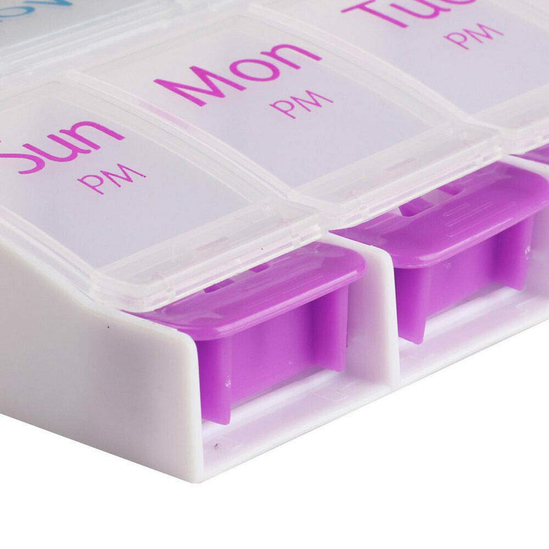 Pill Organizer 7 Day, Pill Box 2 Times a Day AM PM Pill Case, Weekly Pill Container Portable Travel Medicine Box for Vitamins and Supplements (Blue-Purple)