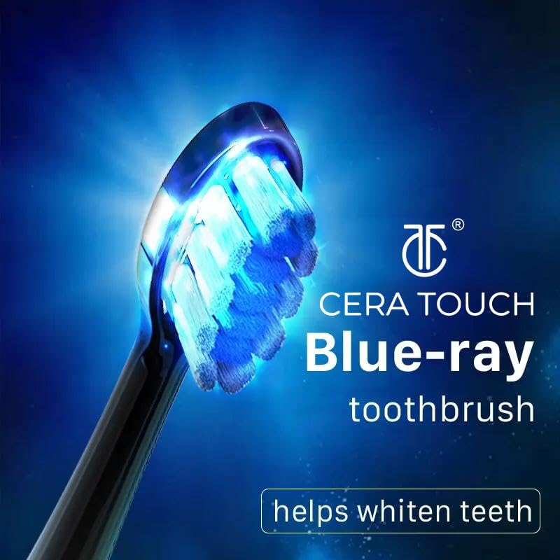 [Australia] - CERA TOUCH 6 Blue LED Whitening Electric Toothbrush| Electric Toothbrush for Adults | 4 Modes With Smart Timer Plaque Removal & Memory Function | 2Heads | IPX7 Waterproof |Travel Case |WirelessCharger 