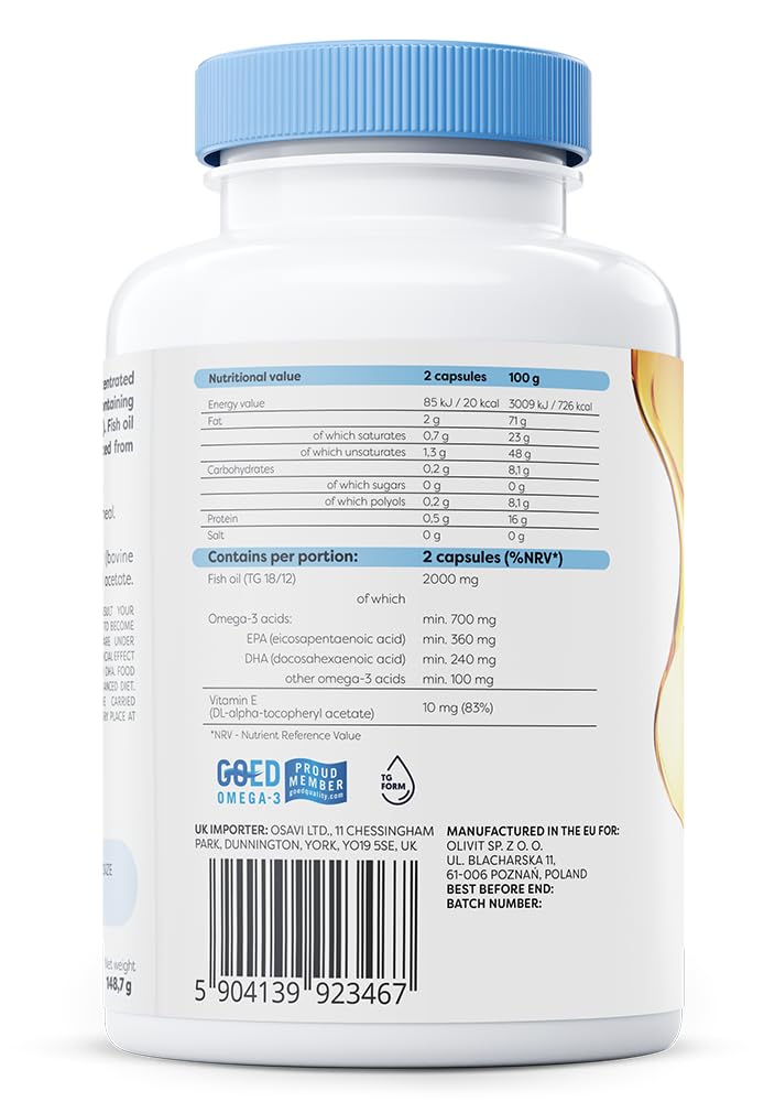 Osavi Omega–3 Fish Oil Molecularly Distilled 1000 mg – 120 Softgels | EPA & DHA for Heart Health, Brain Function, and Vision I Molecular Distillation for Maximum Purity