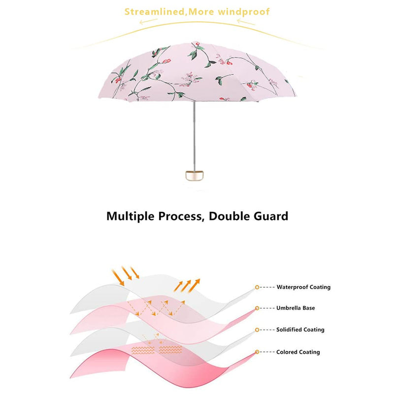 Small Compact Travel Umbrella UV Protection Mini Umbrella Perfect for Travel Lightweight Portable Parasol Outdoor Sun & Rain Umbrellas Pink flower