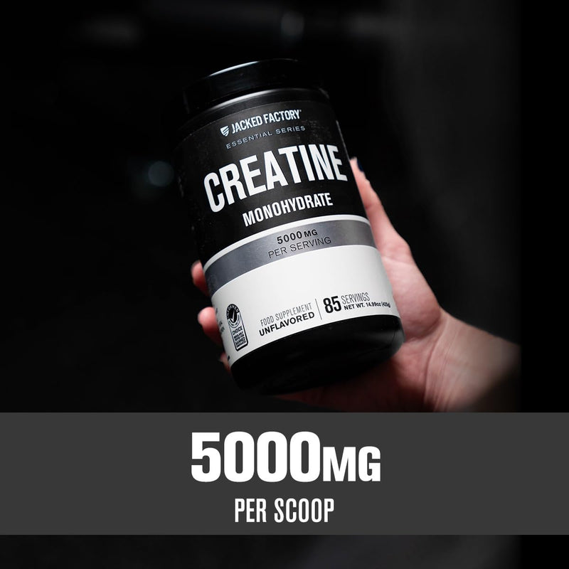 Jacked Factory Creatine Monohydrate 425g - 5g Creatine Powder per Serving, Informed Choice Certified - Increased Physical Performance* & Resistance Training Effects** - 85 Servings, Unflavoured 85 Servings (Pack of 1)