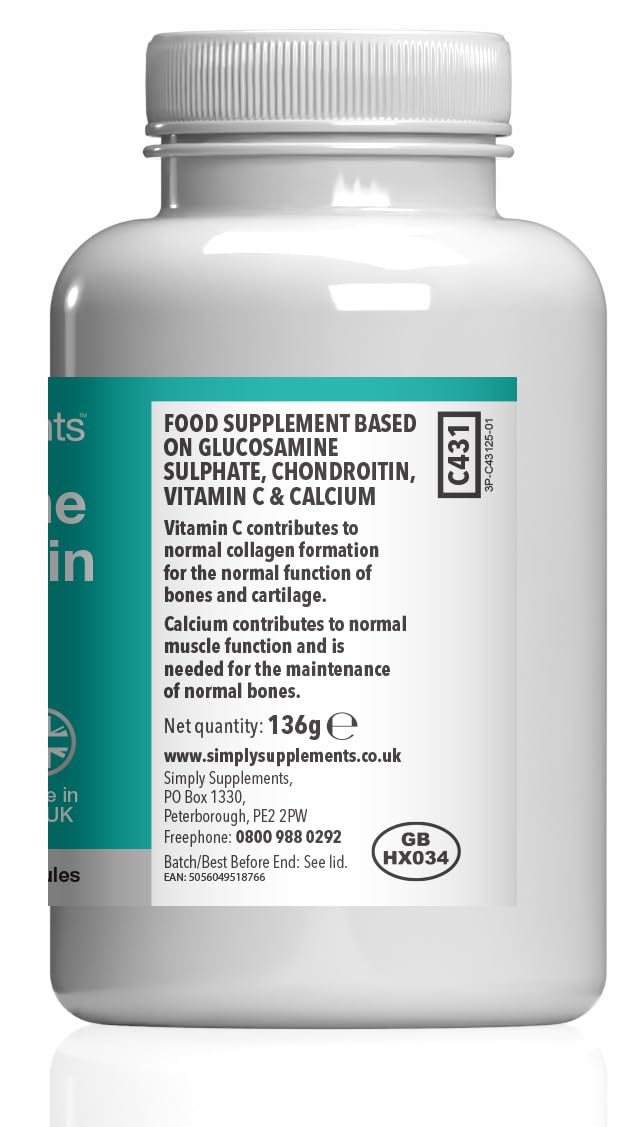 Glucosamine Sulphate & Chondroitin Complex | With Vitamin C & Calcium for Bone & Muscle Support | Supports Joint Health & Cartilage Function | 360 Capsules = 3 Months’ Supply | GMP-Certified & UK-Made Unflavoured 180 count (Pack of 2)