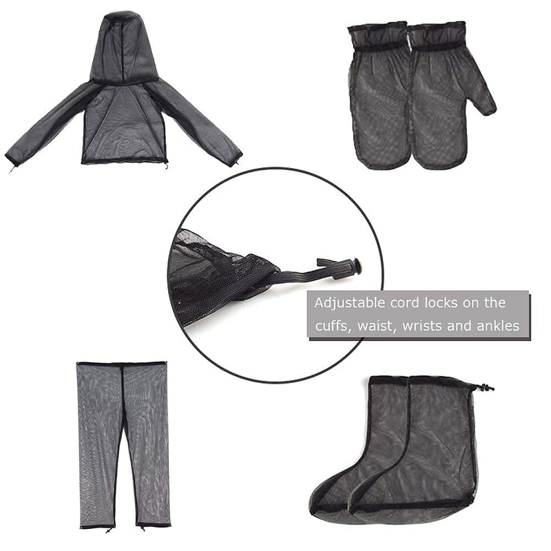 4 Pieces Mosquito Net Suit– Jacket Hood & Pants& Mitts & Socks Sets Light-Weight& Breathable Mesh Clothing for Men & Women, Ideal for Fishing, Hiking, Camping, Farming and Gardening (L/XL) Large/X-Large (Pack of 1)