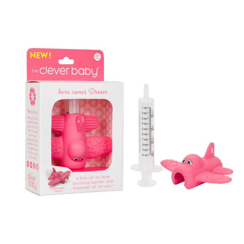 [Australia] - Teether & Dispenser Duo ‚Äì Dream | 2-in-1 Teether + Medicine Dispenser | Soothes Sore Gums and Eases Medicine Time | BPA-Free, Chillable, Easy to Hold (Pink) Dream by The Clever Baby (pink) 