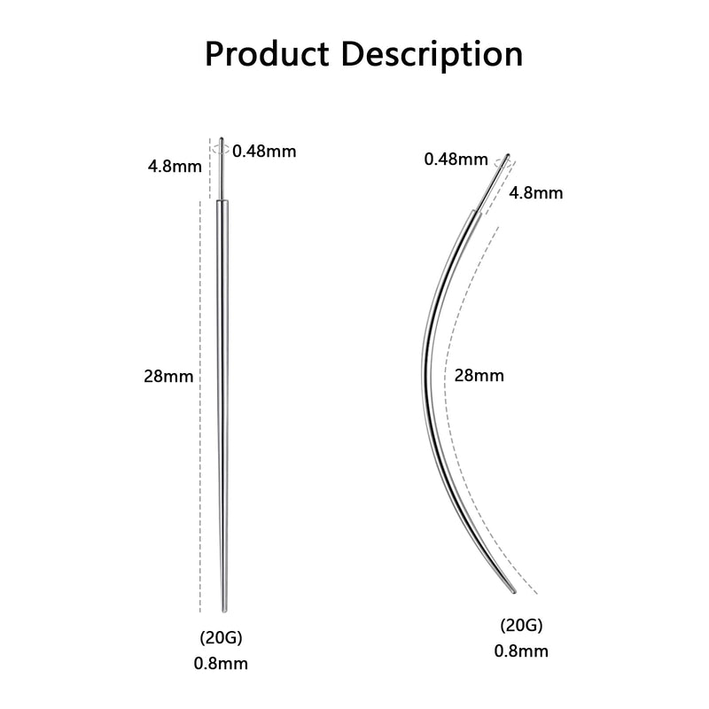 [Australia] - G23 Titanium Threadless Piercing Taper 16G/18G/20G Flat Back Earring Applicator Tool Insertion Pin for Push In Nose Lip Ear Tragus Helix Body Piercing Jewelry Stretcher Assistant Tool 2Pcs, 20G, Curved&Straight 