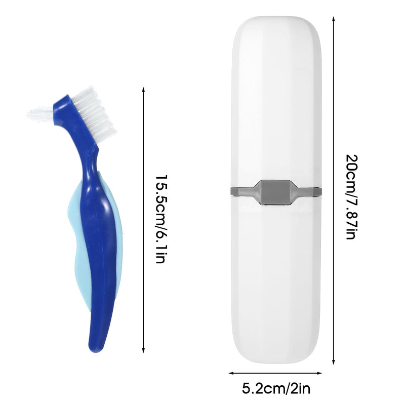 [Australia] - Gjinx Denture Brush, 2PCS Double Sided Denture Toothbrushes with 1 White Case for Dentures Cleaning Care, Retainer Brush with Ergonomic Rubber Handle for Effective Cleaning 