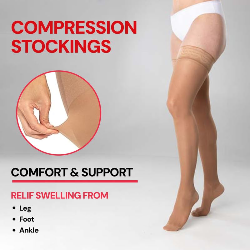 [Australia] - Lauma Medical 23-32 mmHg Compression Stockings Class 2 with Closed Toe, Varicose Veins, Frequent Swelling in Legs, Pain in Calves and Feet Beige L Size, Long 
