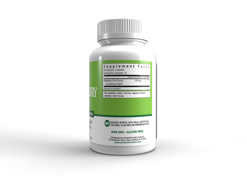 Windmill Natural Vitamins Elderberry Capsules, Supports Immune System, Potent Antioxidants, 1,150 mg of Elderberry, 60 Capsules, 30 Servings