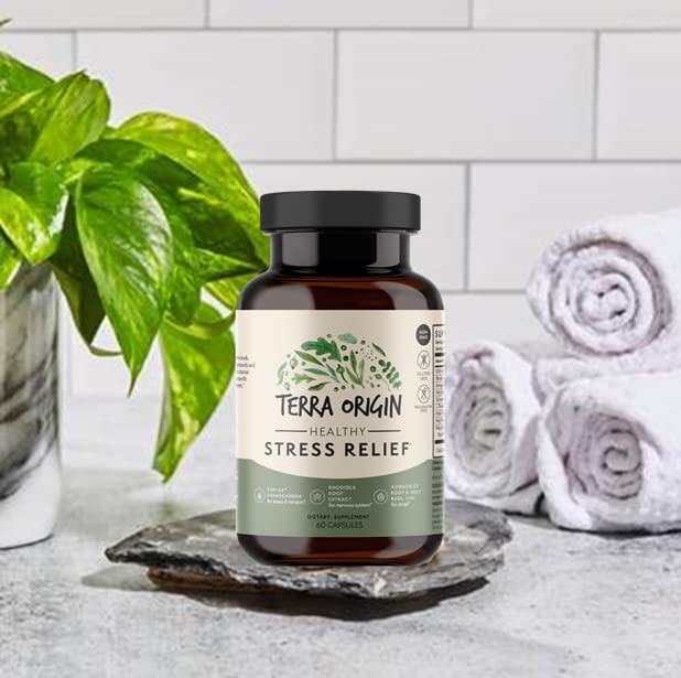 [Australia] - TERRA ORIGIN Healthy Stress Relief Capsules | 60 Capsules | Rhodiola Extract, Astragalus Root, Holy Basil and KSM-66 Organic Ashwagandha 