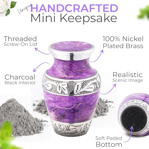 Marbled Metal Keepsake Urn for Human Ashes, Mini 6 Cu in, Purple Small (Set of 1)