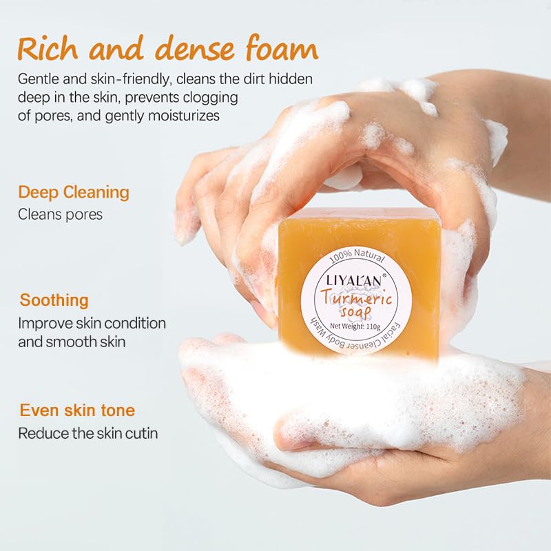 [Australia] - LIYALAN Turmeric Soap Bar for Face & Body-Tumeric Soap,Smooth Skin,Deep Cleansing, Natural Handmade Soap Sensitive Skin Formula, Vegan Soap 3.88 Ounce (Pack of 1) 
