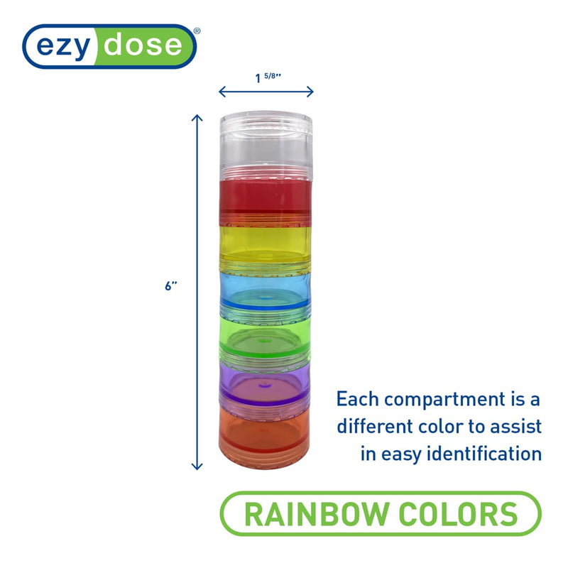 Ezy Dose Weekly (7-Day) Daily Stackable Pill Case, Medicine Planner, Vitamin Organizer Box, Medium Detachable Compartments, Easy to Use, Rainbow Colors, BPA Free