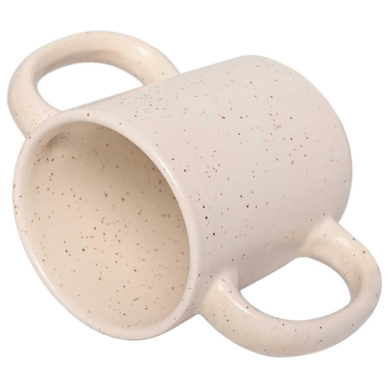 ANCIENTIMPEX Dual Handle Mug – 11.83 oz Double Grip Cup for Tremors, Microwave Safe, Ivory Matte Finish