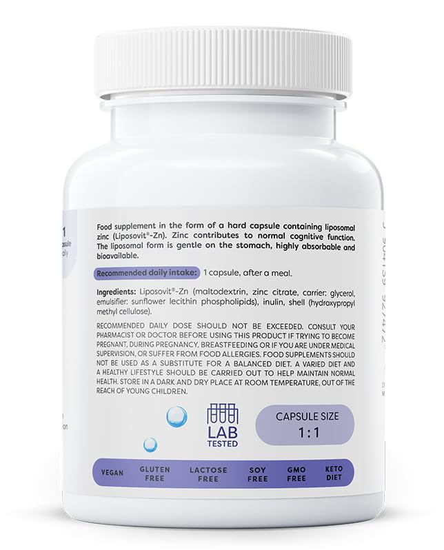 Osavi Liposomal Zinc 15 mg - 60 Vegan Capsules | Liposovit®-Zn Capsules | High Absorption & Gentle on Stomach | Supports Immune System, Cognitive Function, Hair, Skin & Nails