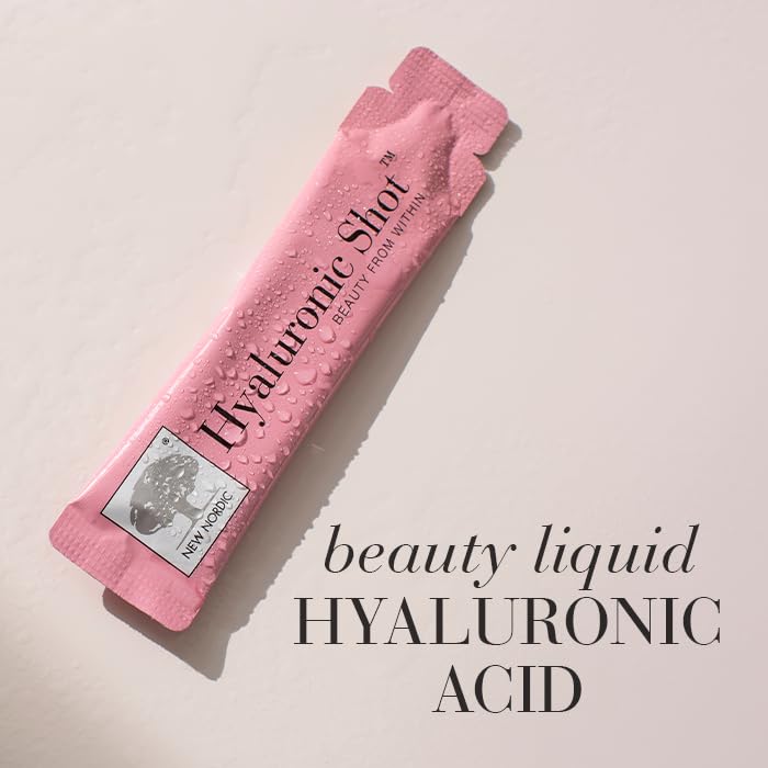 New Nordic Hyaluronic Shot with Marine Collagen Supplement to Improve Skin Elasticity & Reduce Wrinkles, Ready to Drink, Citrus Flavour, 15 Sachets Hyaluronic Shot High - 15x Marine Collagen