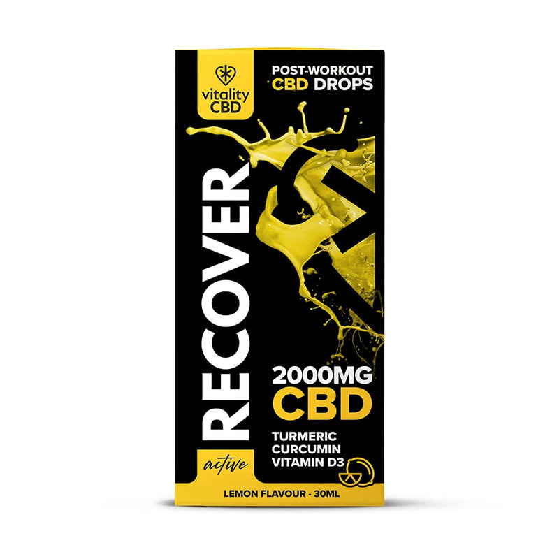 Vitality CBD Active Recover Drops with Turmeric, Vitamin D3, 2000mg of CBD, Lemon Flavour, 30ml, NO THC 30 ml