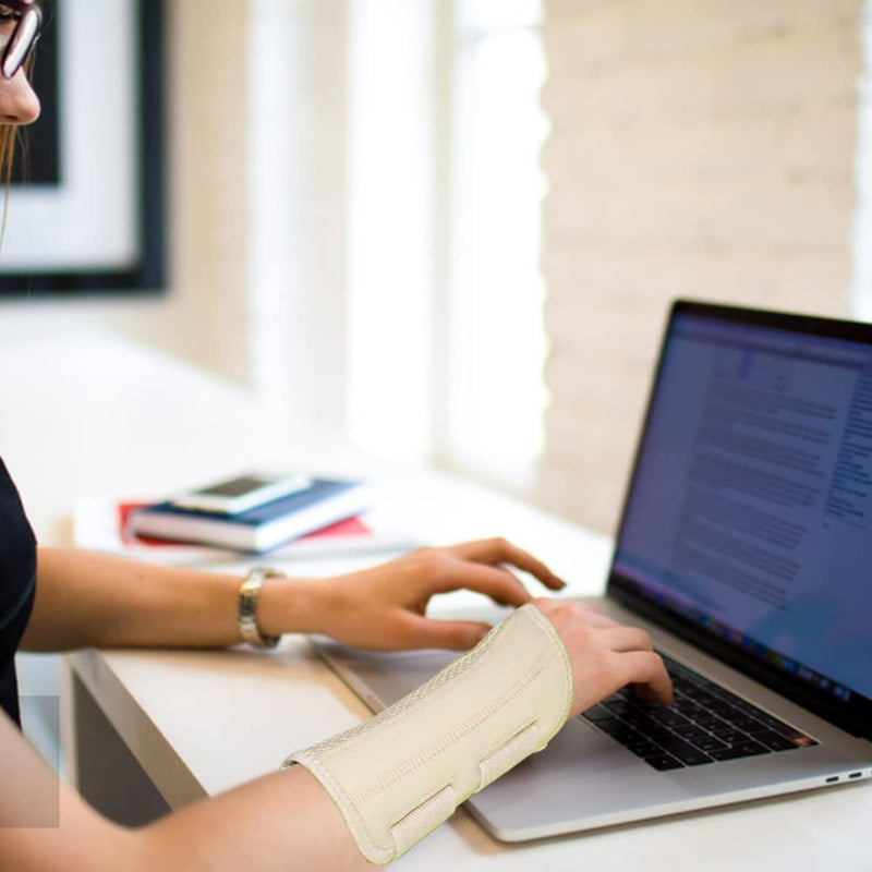 HYCOPROT Wrist Brace Night Wrist Sleep Support Splint Compression Sleeve Adjustable Straps for Wrist Pain Relief, Carpal Tunnel, Arthritis, Tendonitis, Fitness (Beige, L/XL-Right Hand (Pack of 1)) L/XL-Right Hand (Pack of 1) Beige