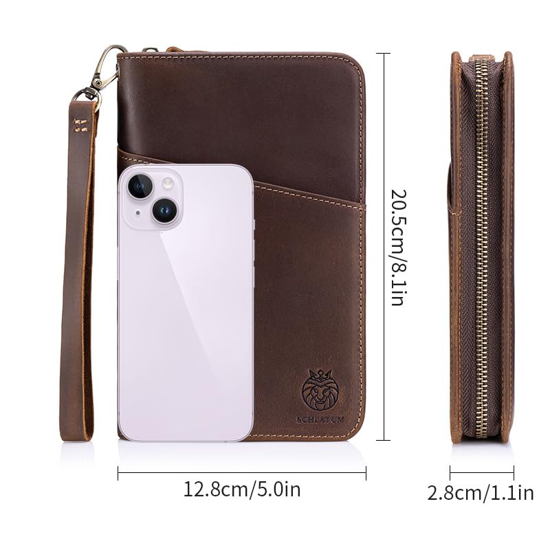 Passport Holder for Travel Family with Strap Genuine Leather RFID Blocking Travel Document Organizer Wallet with Pen Holder, Brown Large