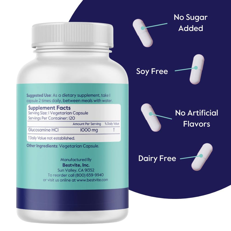[Australia] - BESTVITE Vegetarian Glucosamine 1000mg (120 Vegetarian Capsules) - No Stearates - No Fillers 