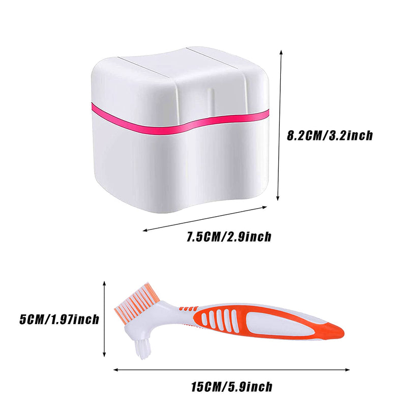[Australia] - Denture Cleaner Box and Brush Set - 2 Pack Denture Bath Case with Basket + 2 Pack Denture Brush, Portable Denture Retainer Storage Box, False Teeth Brushes for Oral Care (Blue and Red) Blue and Red 