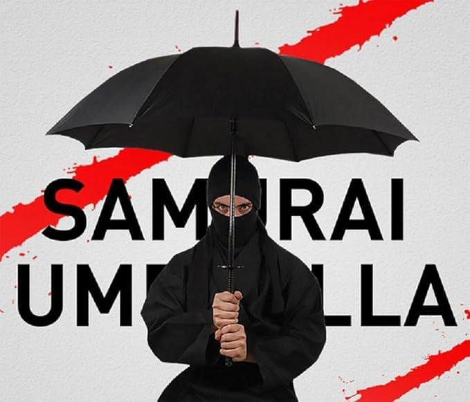 Samurai Umbrella Creative Semi-Automatic Katana,Gifts For Cosplay Decoration. Windproof Outdoor Umbrella.Sun Protection Umbrella Black. 16 Bone